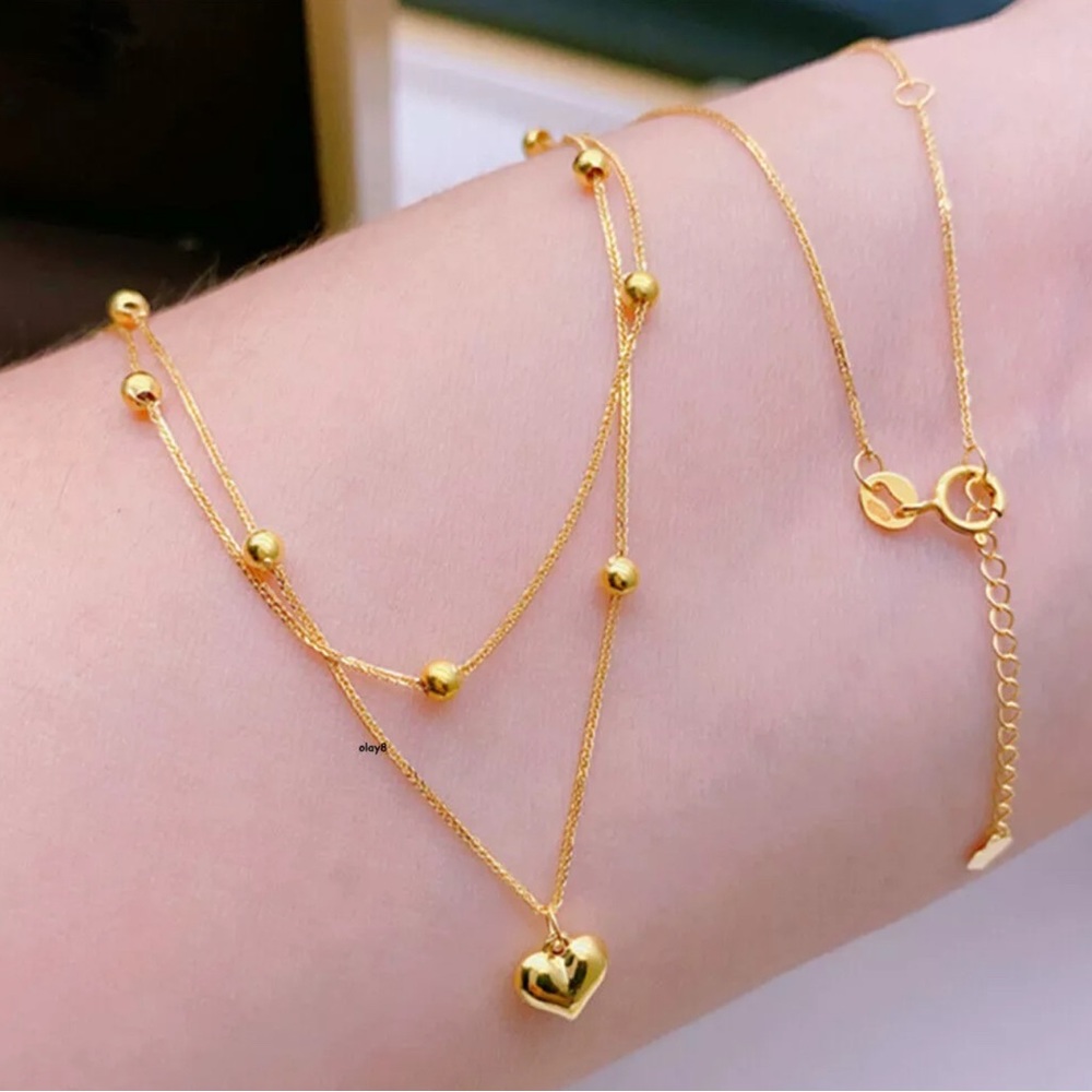 18k Elegant Gold Heart Pendant Bracelet